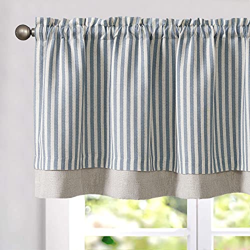 jinchan Stripe Linen Kitchen Valance Curtain, 50x18, 1 Panel, Blue - color: Boxter Striped | Blue on Linen, size: 50"W x 18"L (Pack of 1)