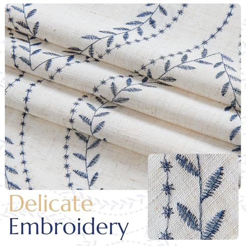 jinchan Boho Linen Curtains 63 Inch Blue on Beige Grommet 2 Panels - color: Vine Blue, size: 50"W x 63"L (Pack of 2)