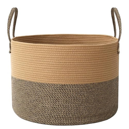 JMvicyroam 65L Extra Large Machine Washable Cotton Rope Blanket Basket - color: Jute&Black, size: 65L