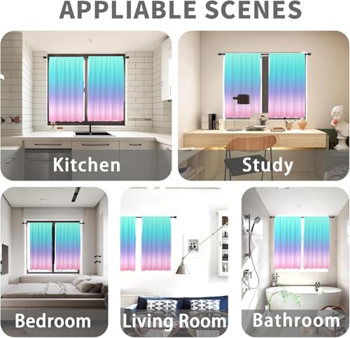 Teal Pink Kitchen Curtains, Ombre, 27.5" W x 39" L, Rod Pocket - color: Teal Pink, size: 27.5"W x 39"L (Pack of 2)