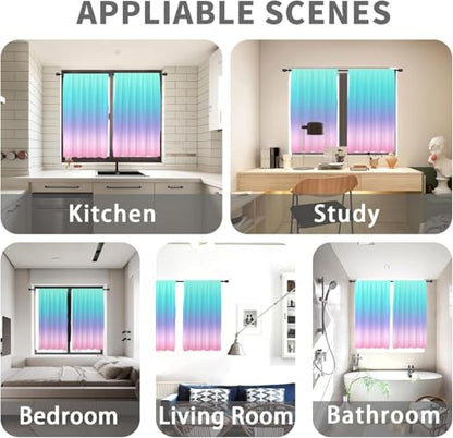 Teal Pink Kitchen Curtains, Ombre, 27.5" W x 39" L, Rod Pocket - color: Teal Pink, size: 27.5"W x 39"L (Pack of 2)