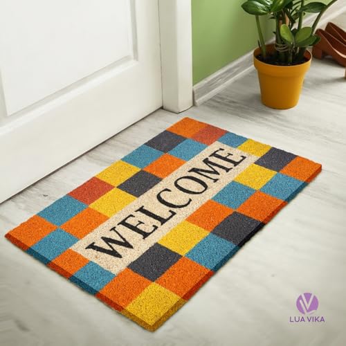 Coir Door Mats Outdoor and Indoor, Modern Welcome, 16 x 27,5 in - color: Modern Welcome