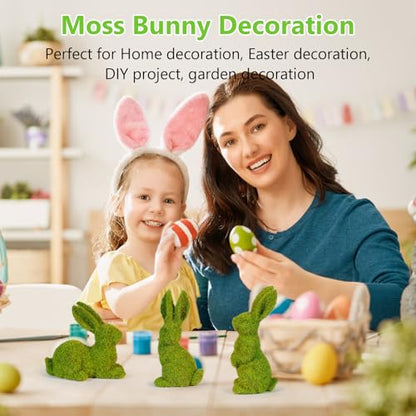 Easter Bunny Decorations,Resin Moss Bunny Figurine Features Larger Ears,Garden Artificial Moss Rabbit Easter Décor Easter Party Favors Gifts - size: Small big ears 3PCS