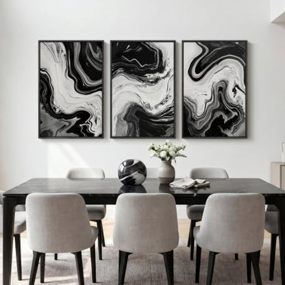 Large Framed Black and White Modern Abstract Wall Art Set of 3, 24x36 In - color: Black and White D, size: 24" W x 36" H x 3Pcs