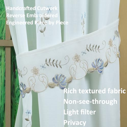 Today's Curtain Verona Reverse Embroidery Panel Pair and Tiebacks, 72", White/Blue, 80" W X 72" L - color: White/Blue, size: 80"W x 72"L (Pack of 1)