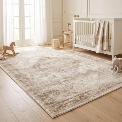 Garvee Beige Boho Washable 5x7 Area Rug for Bedroom Living Room - color: Beige, size: 5' x 7' (Rectangular)