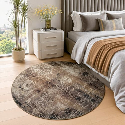 Merelax 4ft Round Brown Red Area Rug Washable Non-Slip Circle Carpet - color: Brown Red, size: 4' x 4'(48''x48'')