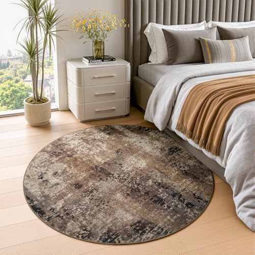 Merelax 4ft Round Brown Red Area Rug Washable Non-Slip Circle Carpet - color: Brown Red, size: 4' x 4'(48''x48'')