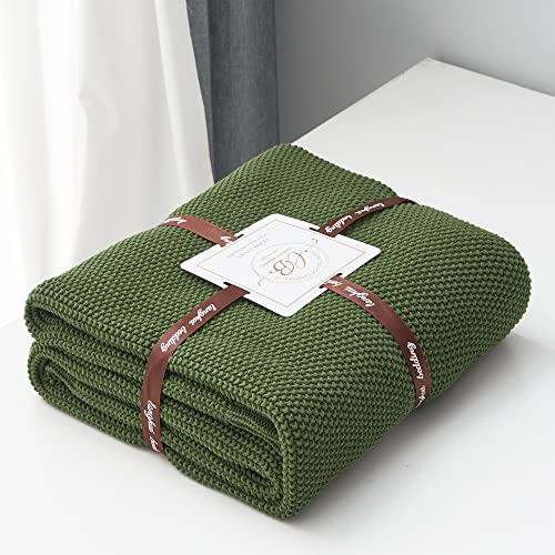 Longhui bedding Olive Green Cotton Cable Knit Throw Blanket for Couch Sofa Bed, Home Decorative Lightweight Knitted Blankets with Bonus Laundering Bag, 60“ x 80”, Machine Washable - color: Olive Green, size: 60"x80"