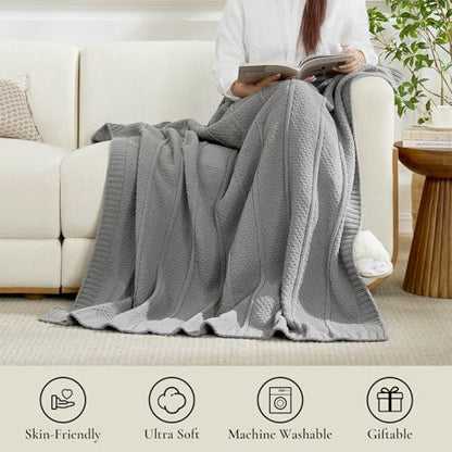Amélie Home Chenille Knit Throw Blanket, Mist Gray 50"x60" - color: Mist Gray, size: 50" X 60"