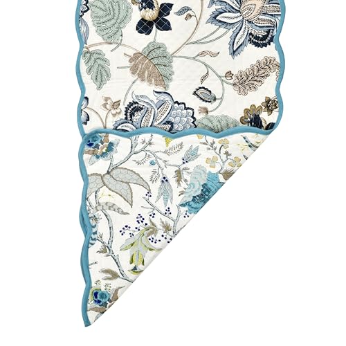 Coastal Blues Luxury Handcrafted Runner (Reversible) Cotton Quilted Fabric Machine Washable – Elegant Home Decor – 14 x 72 inches – Bloom Collection - color: Coastal Blues, size: Tablerunner - Size - 14x72 inches