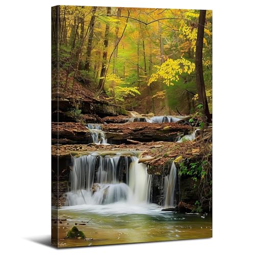 Waterfall Canvas Wall Art Living Room Decor Nature Landscape Pictures for Spa Bathroom Tropical Mountain Forest Painting Poster Modern Zen Tree Prints Woodland Scenic Artwork Home Decoration 12x16" - color: Waterfall, size: 16"L x 12"W
