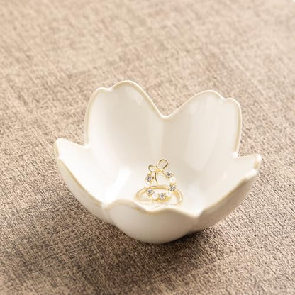 Ceramic Ring Holder Tray, Floral Trinket Bowl for Jewelry - color: white