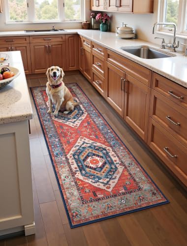 SERISSA 3x7 Washable Non Slip Boho Runner Rug for Hallway，Rust - color: Rust/Multi, size: 3' x 7' (Runner)