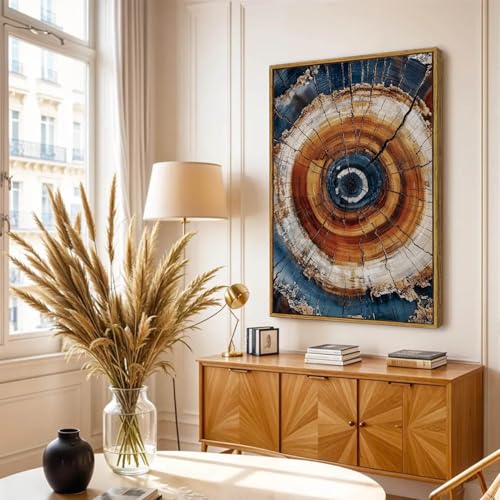 BingruiArt Faux Wood Tree Ring 05 Canvas Wall Art 24x36 Framed - color: Tree Ring - 05, size: 36"L x 24"W