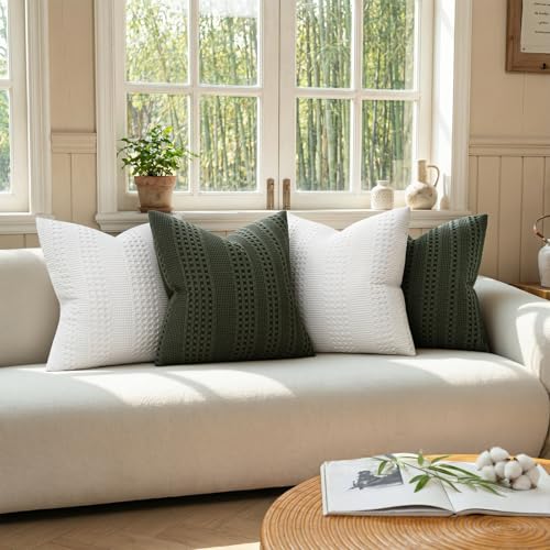 a moment 2 Pack Bamboo Fiber Pillow Covers - Waffle Weave, Ultra Soft & Breathable, Euro Shams Cotton Throw Pillow for Couch, Sofa, Bedroom Living Room 26x26 Inch White - color: White, size: 26" x 26" (Pack of 2)