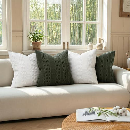 a moment 2 Pack Bamboo Fiber Pillow Covers - Waffle Weave, Ultra Soft & Breathable, Euro Shams Cotton Throw Pillow for Couch, Sofa, Bedroom Living Room 22x22 Inch White - color: White, size: 22" x 22" (Pack of 2)