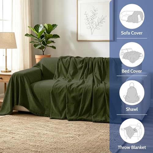 Chenille Couch Cover for Dogs Washable Boho Throw Blanket Washable - color: 01 Grass Green, size: 71"×91"