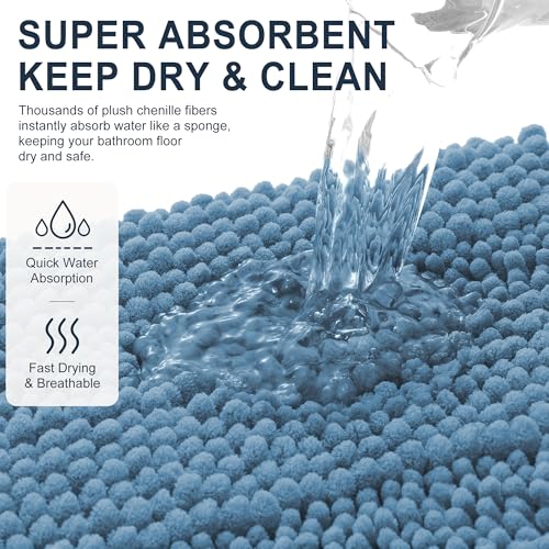 Smiry Thick Chenille Bathroom Rugs 30x20, Absorbent Bath Mat, Airy Blue - color: Airy Blue, size: 30" X 20"