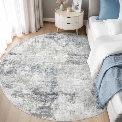 DMOYEST 6ft Round Area Rug for Living Room Washable Non Slip Circle Rug - color: Grey Blue, size: 6' (Round)