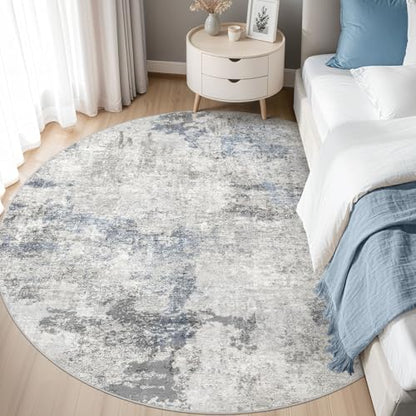 DMOYEST 6ft Round Area Rug for Living Room Washable Non Slip Circle Rug - color: Grey Blue, size: 6' (Round)