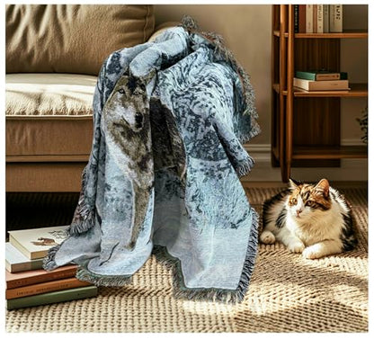 Woodlands Wolf Lodge Woven Tapestry Throw Blanket 50"x60" - color: Wolf