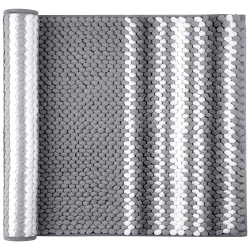 PiccoCasa Chenille Striped Bathroom Rug, Non Slip 20x32 Dark Gray & White - color: Dark Gray & White, size: 1'8" x 2'8" (Rectangular)