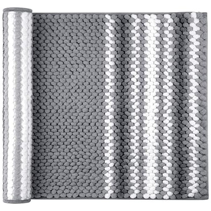 PiccoCasa Chenille Striped Bathroom Rug, Non Slip 20x32 Dark Gray & White - color: Dark Gray & White, size: 1'8" x 2'8" (Rectangular)