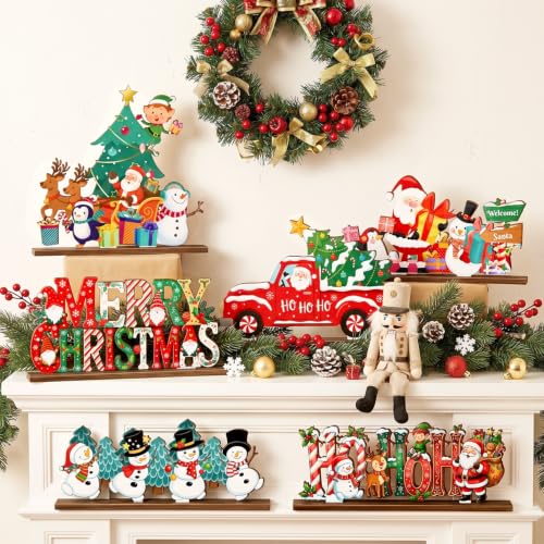 6pcs Christmas Wooden Tabletop Ornaments for Christmas Party Decorations