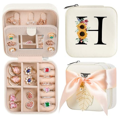 AYGXU Travel Jewelry Box for Women and Girls - Small Case With Initial A-Z - Teacher Gifts - color: white, size: H