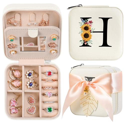 AYGXU Travel Jewelry Box for Women and Girls - Small Case With Initial A-Z - Teacher Gifts - color: white, size: H