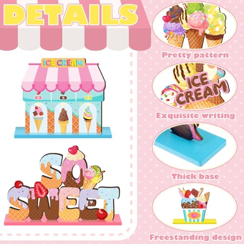 Marsui 12 Pcs Summer Ice Cream Wood Table Decor, Tiered Tray Signs - style: Ice Cream