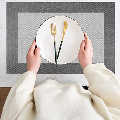 PIGCHCY Placemats Vinyl Washable Table Mats Elegant Non-Slip Placemats for Dinner Table Set of 4 (Silver) - color: Box2: Deep Silver, size: 4 Placemats