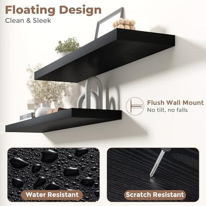 36 Inch Floating Shelves, 8"Deep Wall Shelf, 55 Lbs Capacity, Black, 2pcs - color: Black, size: 36"Wx8"Dx1.2"H