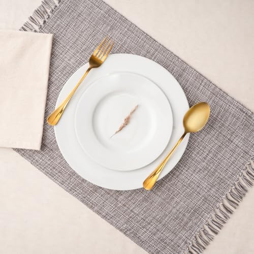 Cotton Placemats Set of 6-13x19 Inch, Woven Chambray Place Mats, Durable & Elegant for Dining Table, Wedding, Restaurant, Oeko-TEX Certified - Charcoal Grey - color: Charcoal Grey - Chambrey