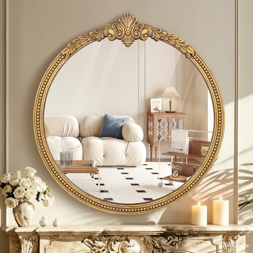 30 Inches Vintage Baroque Round Mirror for Wall Decor - color: G - Round - 30x30 in
