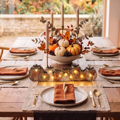 Yousoontic Fall Table Decorations, Light up Pumpkin Table Centerpieces Rustic Wooden Sign Decor with LED Lights 3D Block Pumpkin Decor for Autumn Thanksgiving Harvest Farmhouse Home Mantel Desk Party - style: Rustic Pumpkin