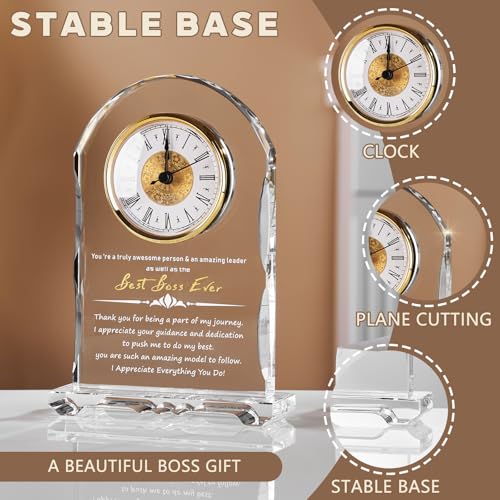 Meaningful Retirement Crystal Clock Gifts for Women Men, Best Boss Ever Happy Retirement Clock Plaque Gifts Going Away Gift Leaving Gifts Congratulations Retired Gifts Farewell Presents Ideas - color: Best Boss Ever
