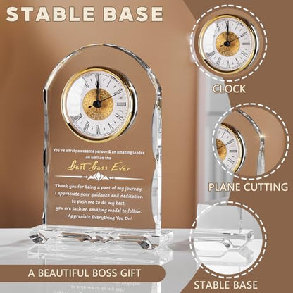 Meaningful Retirement Crystal Clock Gifts for Women Men, Best Boss Ever Happy Retirement Clock Plaque Gifts Going Away Gift Leaving Gifts Congratulations Retired Gifts Farewell Presents Ideas - color: Best Boss Ever