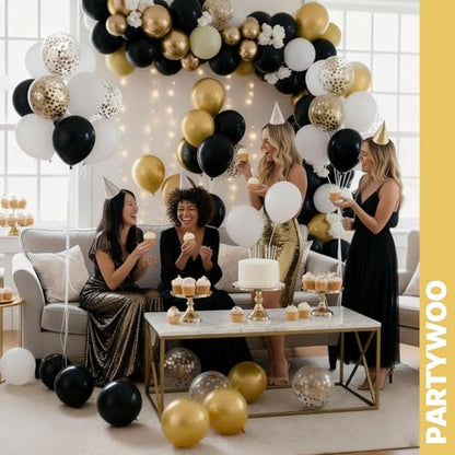 PartyWoo Black and Gold Balloons 66pcs 12 Inch Black White Gold Balloons - color: Black-3319