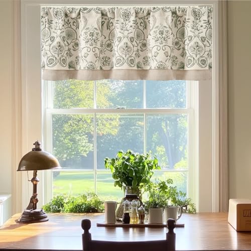 jinchan Linen Valance Kitchen Curtain 1 Panel 16 Inch Farmhouse Green - color: *Vintage Green, size: 50"W x 16"L (Pack of 1)