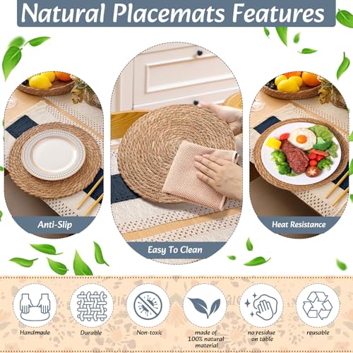 Boho Table Runner and Placemats Set, 4 Sets, Blue, 12x72 - color: Blue, size: 12x72"