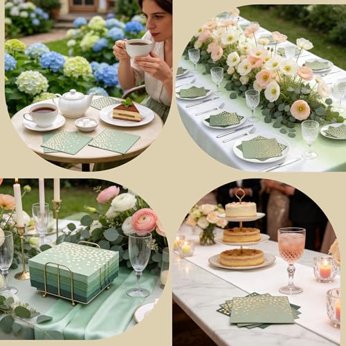 80 Pack of Paper Cocktail Napkins with Gold Foil Polka Dot Confetti，Polka Dot Party Supplies(5 x 5 in，2-ply) (80, Gradient Green) - style: Green Gold Dot