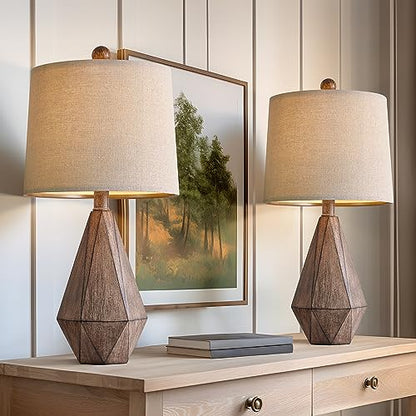 PoKat 20.25" Retro Farmhouse Table Lamp Set of 2, Small for Bedside, Brown - color: Small - Dark Wood Resin