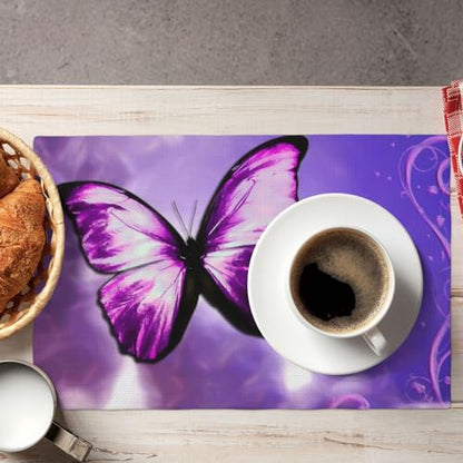 Purple Butterfly Placemats Set of 4 Linen Washable 12x18 inch - color: Butterfly
