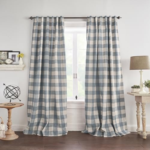 Grainger Buffalo Check Blackout Window Curtain, Chambray - 52" W x 95" L - color: Chambray, size: 52"W x 95"L (Pack of 1)