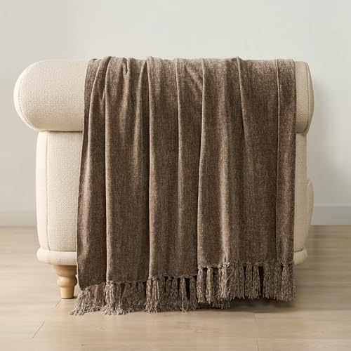 EverGrace Chenille Knit Throw Blanket for Couch, 60"x80", Mocha Brown - color: Mocha Brown, size: 60"x80"
