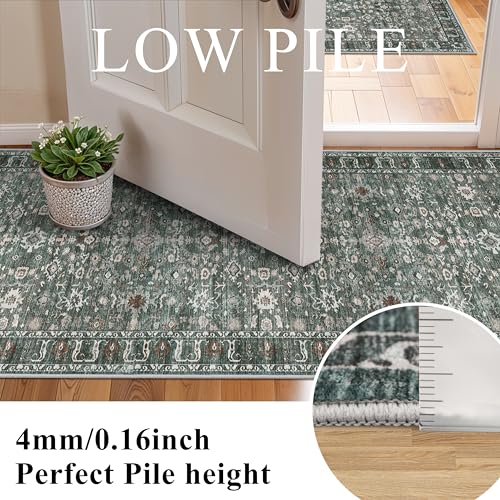 Entryway Rug 2x4 Runner Rug: Washable Runners for Kitchen Non-Slip Soft - color: Dark Green Multi, size: 2' x 4' (Rectangular)