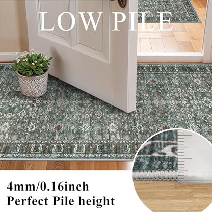 Entryway Rug 2x4 Runner Rug: Washable Runners for Kitchen Non-Slip Soft - color: Dark Green Multi, size: 2' x 4' (Rectangular)