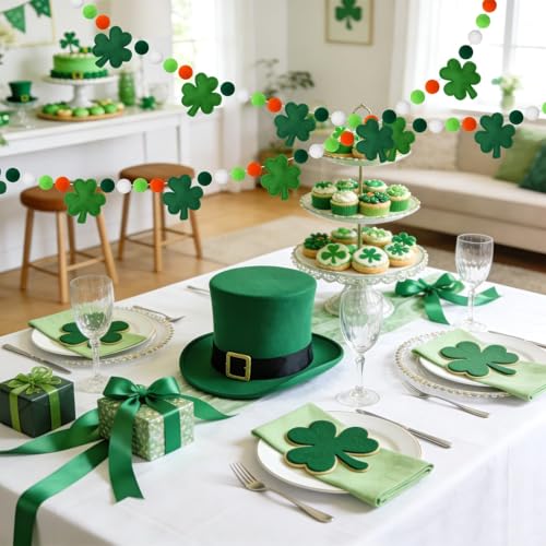 Jansun 8.2ft 3D St Patrick's Day Shamrock Felt Garland - color: Green Shamrock